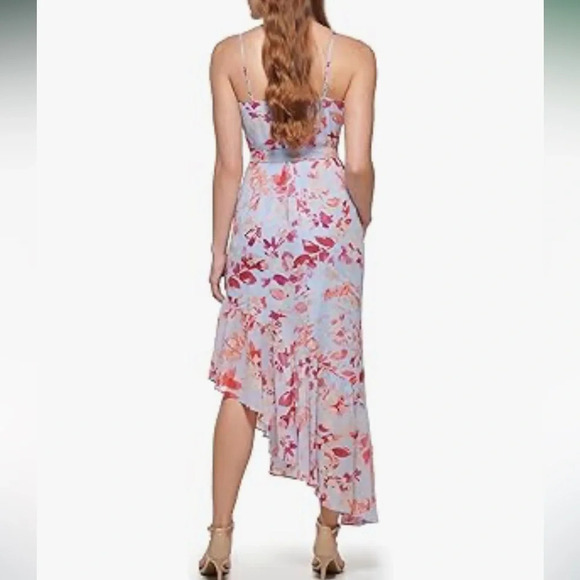 NWT!! Eliza J. - Women's V-Neck Floral Ruffle Hem Maxi Dress - Pink/Blue - 8 - Picture 3 of 11